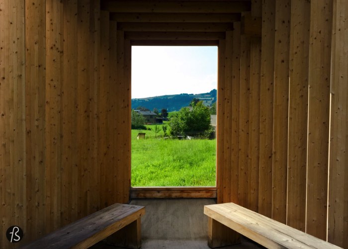 Wang Shu and Lu Wenyu of Amateur Architecture Studio designed a wooden shelter based on the idea of a camera obscura that is easily our favorite bus stop between all seven.