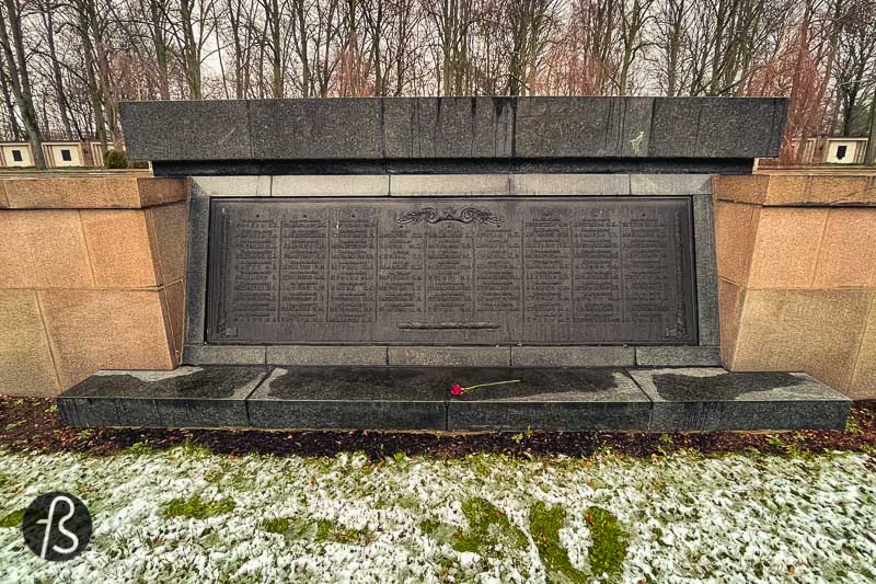 The Soviet War Memorial in the Schönholzer Heide is the final resting place of more than 13.000 soldiers and officers that fell during the Battle of Berlin. It was designed by a group of Soviet architects consisting of A. Solowjew, M. Belarnzew, W. D. Koroljew and the sculptor Iwan G. Perschudtschew.