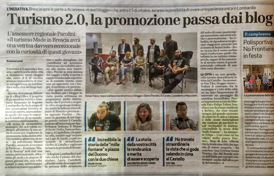 The Italian newspaper Brescia Oggi mentions our visit to the city and what we did during Blogville Lombardy.