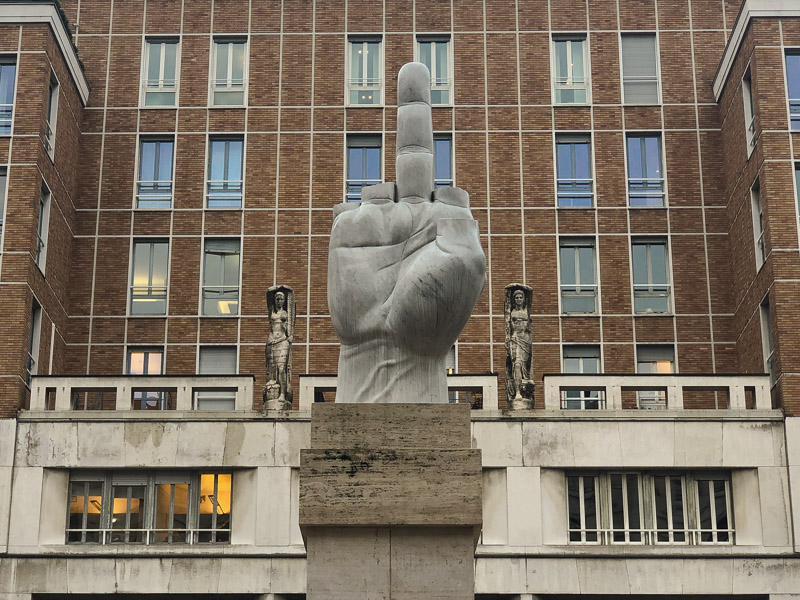 When you cross the Piazza Affari in Milan, you will need to stop and take a picture of a huge middle finger statue in front of the Palazzo Mezzanotte. This provocative art piece is the work of Maurizio Cattelan. It receives the name of L.O.V.E., but the Italians decided to call it Il Dito.