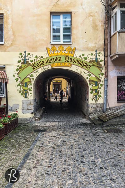 Next to the Lviv town hall and the many small streets around it, there is something unusual hidden in a courtyard. The shape is almost peculiar, and it's a bit hard to understand what you're looking at until you get really close. This is where you will find the Beer Belly of Ukraine.